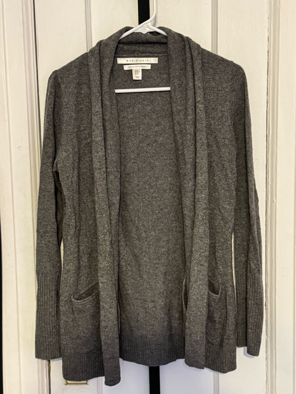 Max Studio 100% Cashmere Open Front Cardigan - Gray